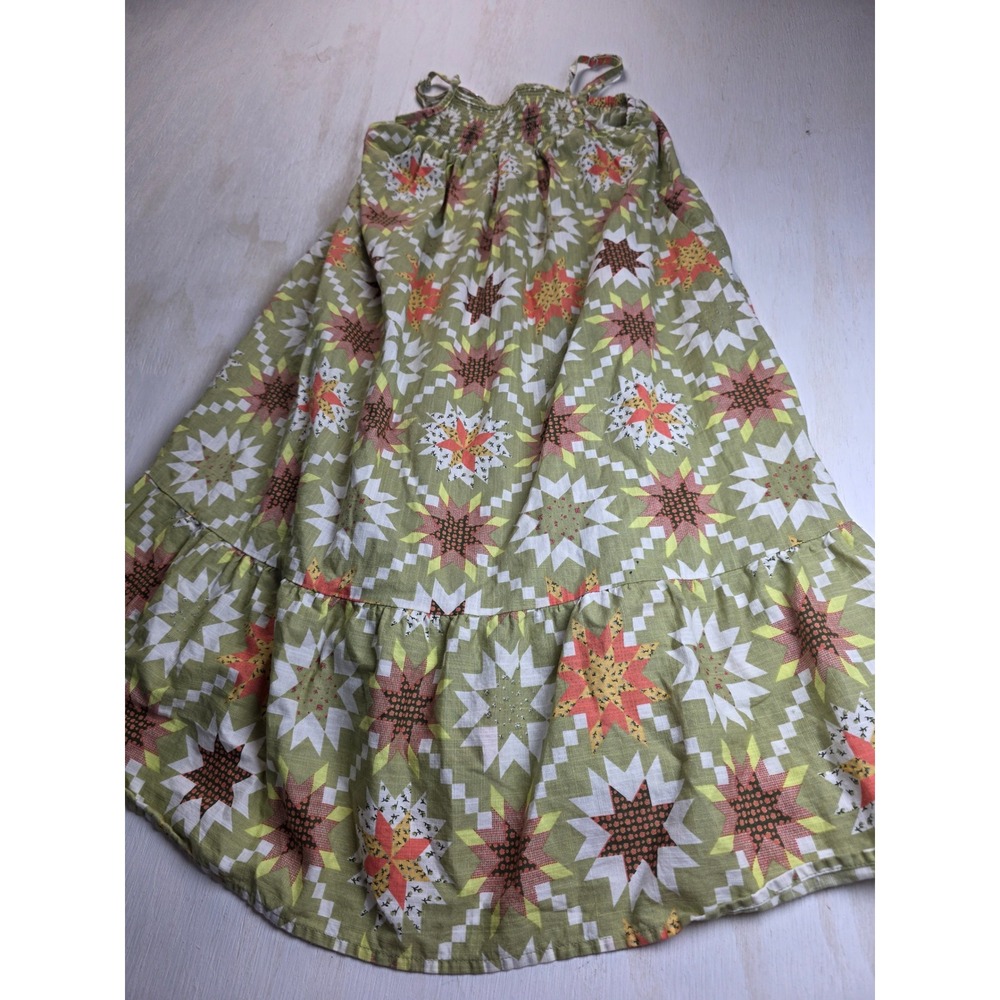Cat & Jack Girl Star Quilt Print Smocked Maxi Dress Green Boho Cottagecore M 7/8